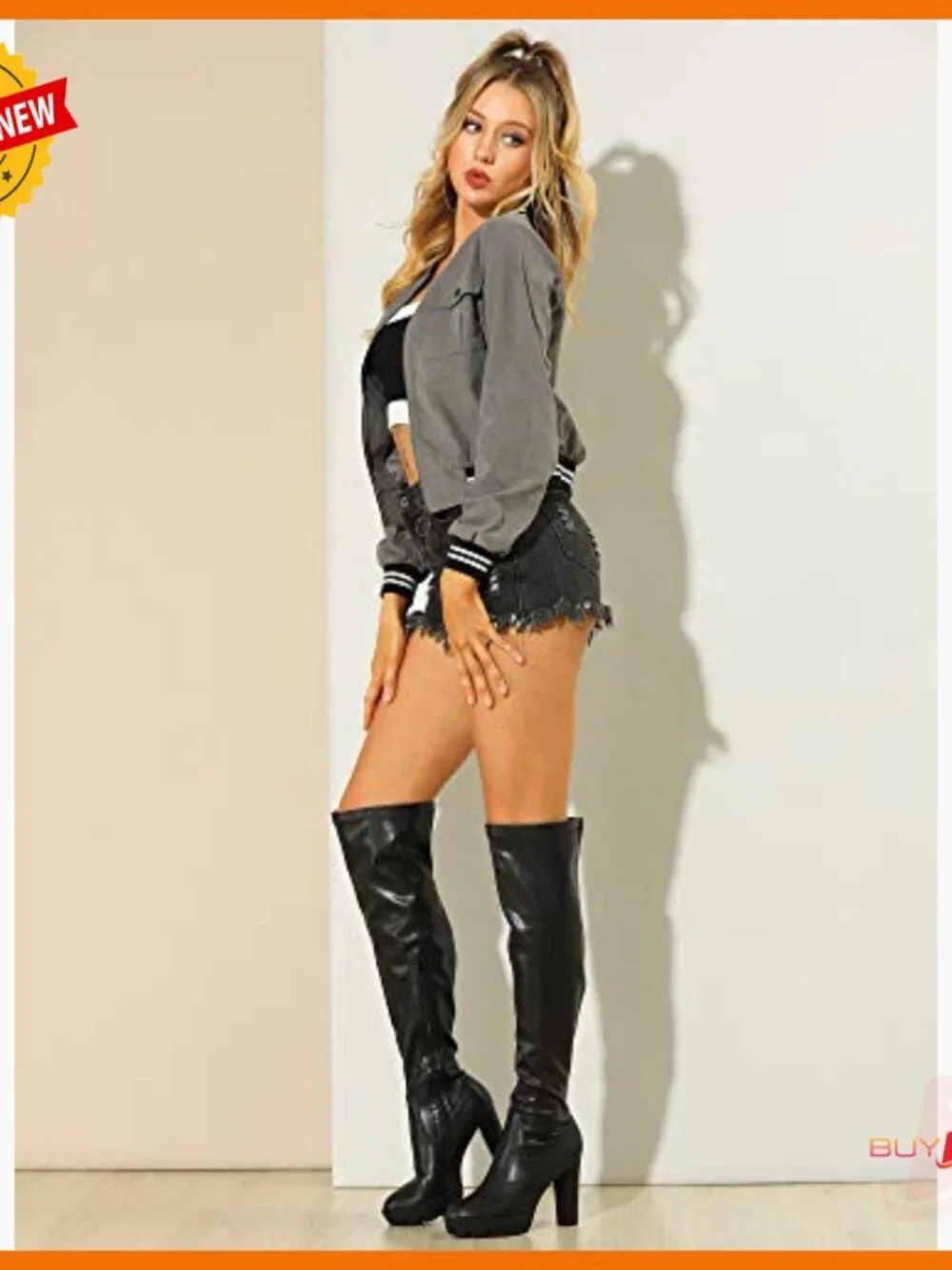 Platform Over Knee High Boots Chunky Heel Faux Leather Winter